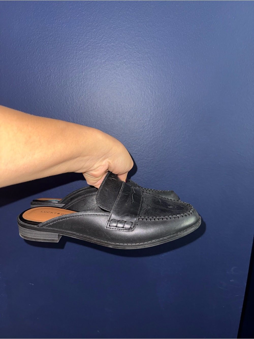 Lucky Brand Black Leather Penny Loafer Mule - Women's Slip-On
